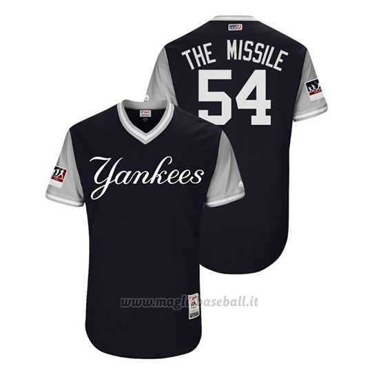 Maglia Baseball Uomo New York Yankees Aroldis Chapman 2018 Llws Players Weekend The Missile Blu